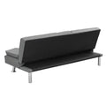 Sofa Bed With Armrest Two Holders Wood Frame, Stainless Leg, Futon Grey Pvc Grey Leather 2 Seat