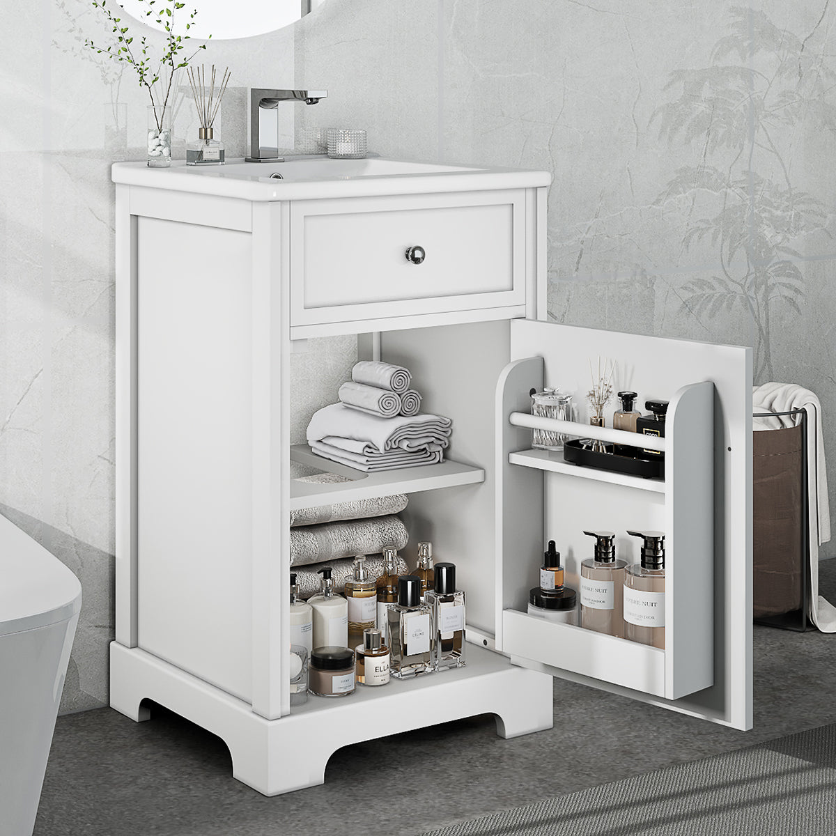 20" Bathroom Vanity With Sink, Bathroom Cabinet With Soft Closing Door, Storage Rack And Adjustable Shelve, White Old Sku:Wf531249Aak White Mdf
