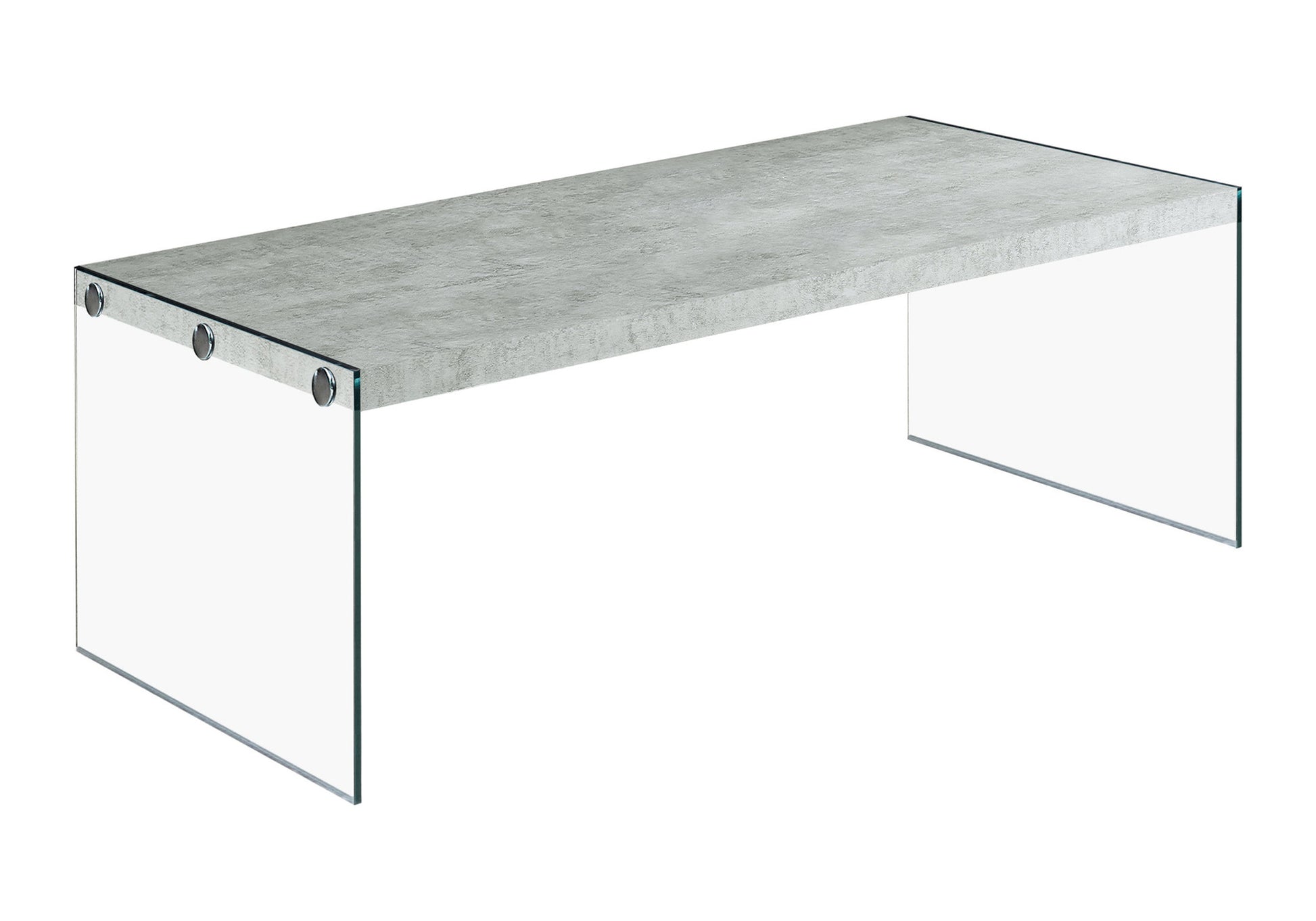 Coffee Table, Accent, Cocktail, Rectangular, Living Room, 44"L, Grey Laminate, Clear Tempered Glass, Contemporary, Modern Grey Particle Board