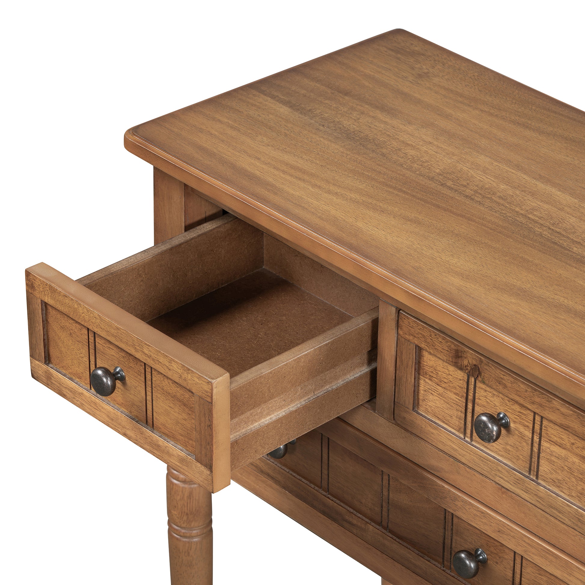 Narrow Console Table, Slim Sofa Table With Three Storage Drawers And Bottom Shelf Natural Natural Solid Wood Mdf