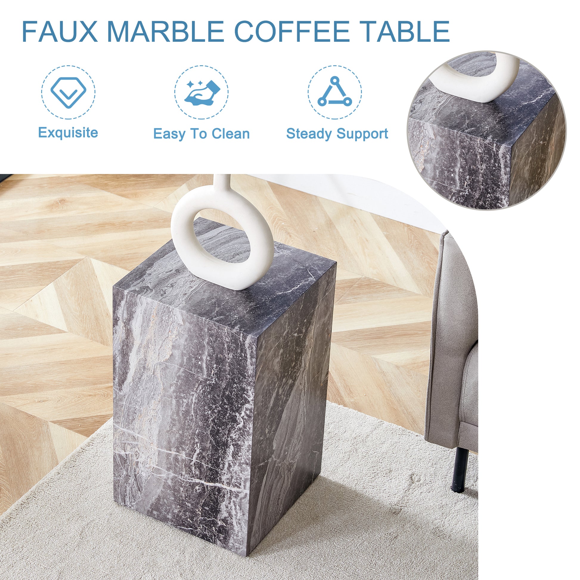 Elevate Your Living Space With This Modern Mdf Coffee Table, Which Showcases Gray Textured Patterns. It Is Characterized By Stylish Design. Grey Mdf