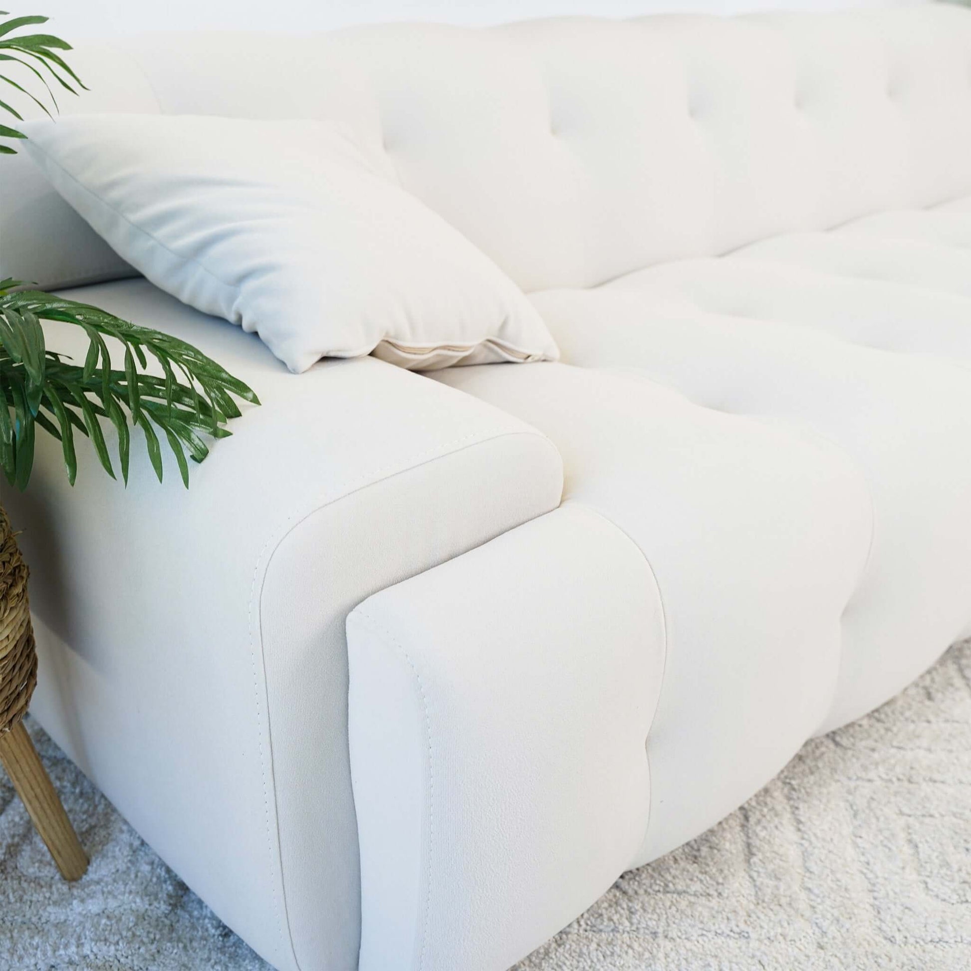 Brampton Mid Century 90 Inch Cream Velvet Sofa Cream,White Nature Velvet Wood Primary Living Space Medium Firm Tufted Back Mid Century Modern Foam Solid Wood,Velvet 3 Seat