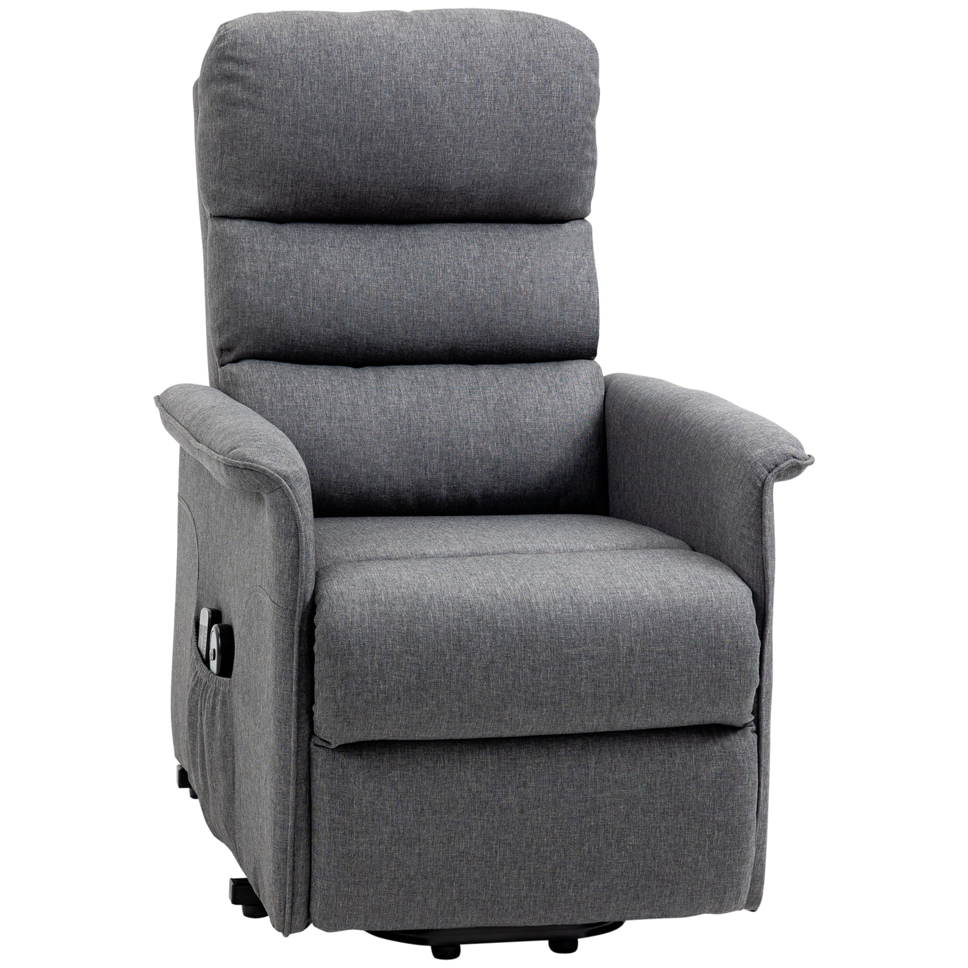 Homcom Power Lift Chair With Vibration Massage, Fabric Upholstered Recliner Chair For Elderly With Remote Control, Side Pockets, Grey Grey Steel