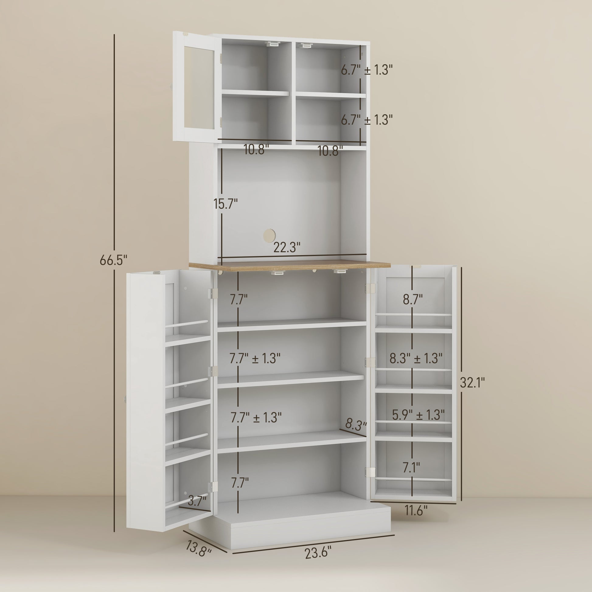 Homcom 66.5" Pantry Cabinet With Microwave Stand, Freestanding Kitchen Storage Cabinet With Hutch, 8 Door Shelves, Adjustable Shelves, Food Pantry Cabinet For Dining Room, White White Particle Board