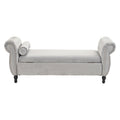 Velvet Multifunctional Storage Rectangular Ottoman Bench With 1 Pillow, Grey Grey Polyester Wood Solid Beige Pine Flip Top Polyester With Storage Velvet