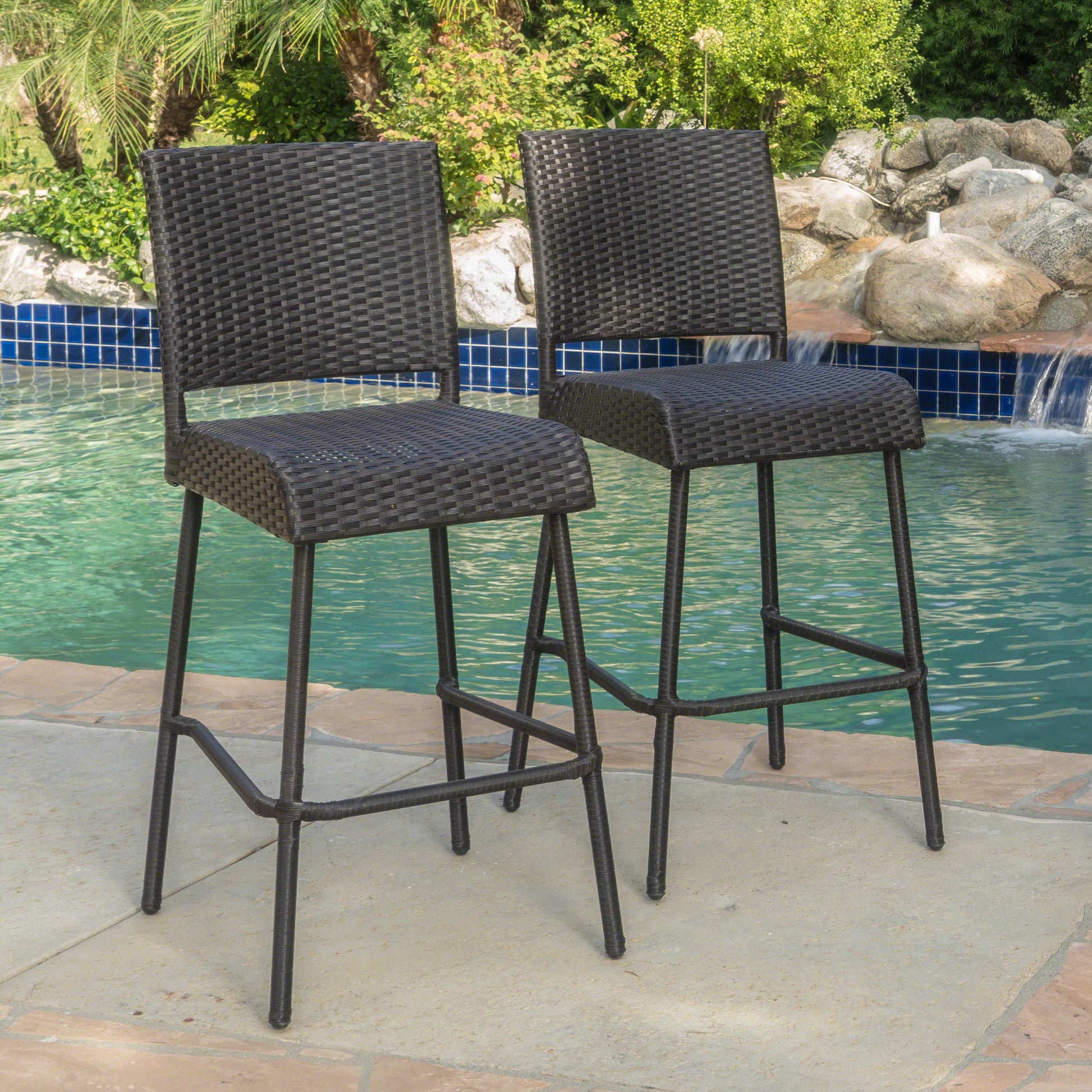 Outdoors Dark Brown Wicker Barstools Set Of 2 Dark Brown Garden & Outdoor Pe Rattan Iron