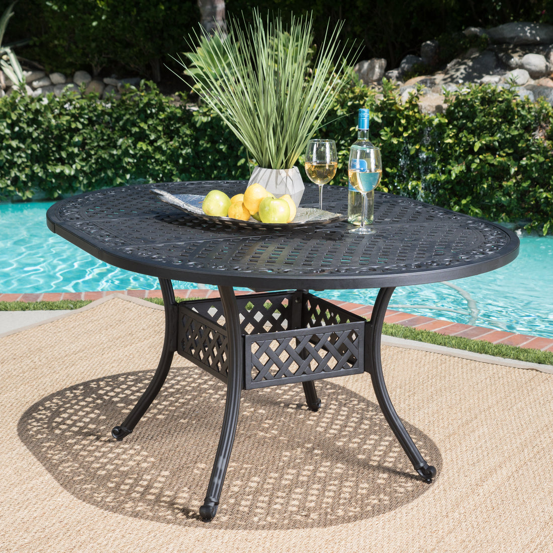 Outdoor Expandable Aluminum Dining Table, Black Sand Finish Black Aluminium