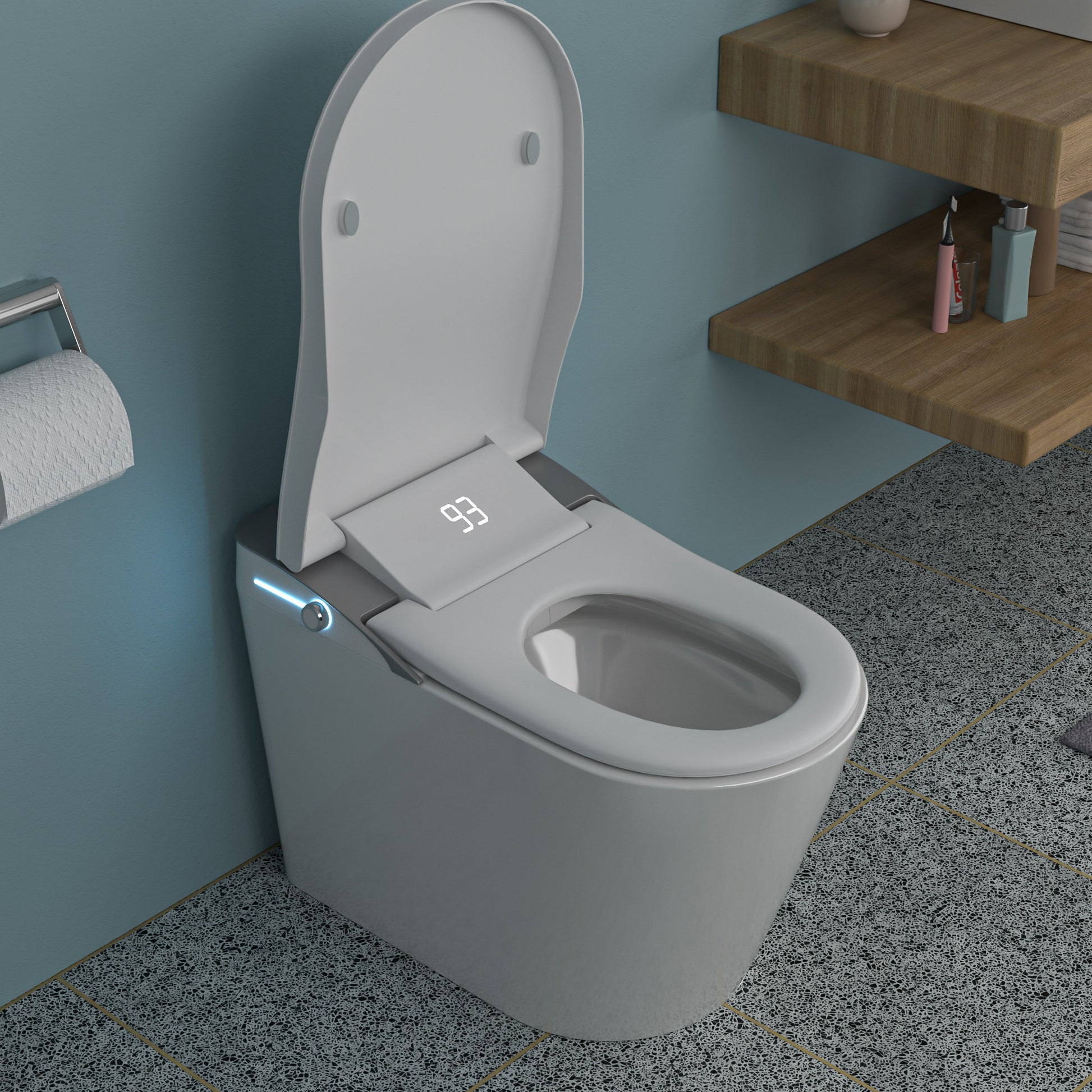 Smart Toilet With Bidet Built In, Auto Open & Close, Elongated Heated Seat, Foot Sensor Flush, Led Display, Warm Water Wash, Dryer, Night Light White Ceramic