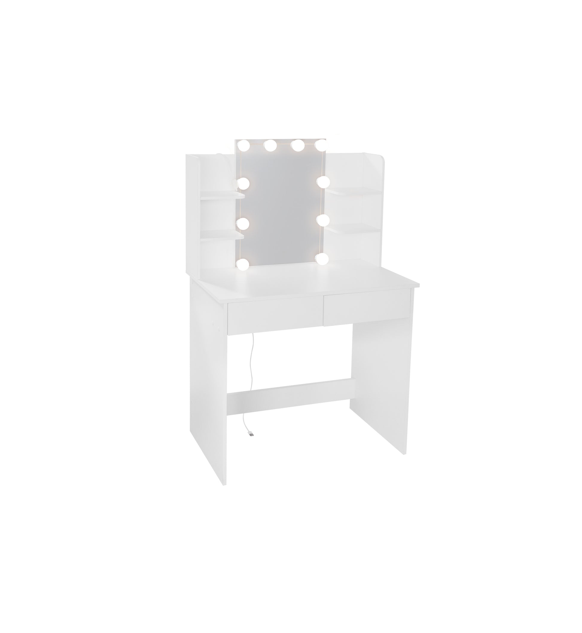 Makeup Vanity Desk With Led Lighted Mirror ,Dressing Table Set With 2 Large Drawers 10 Led Light ,White Color White Primary Living Space Modern Particle Board