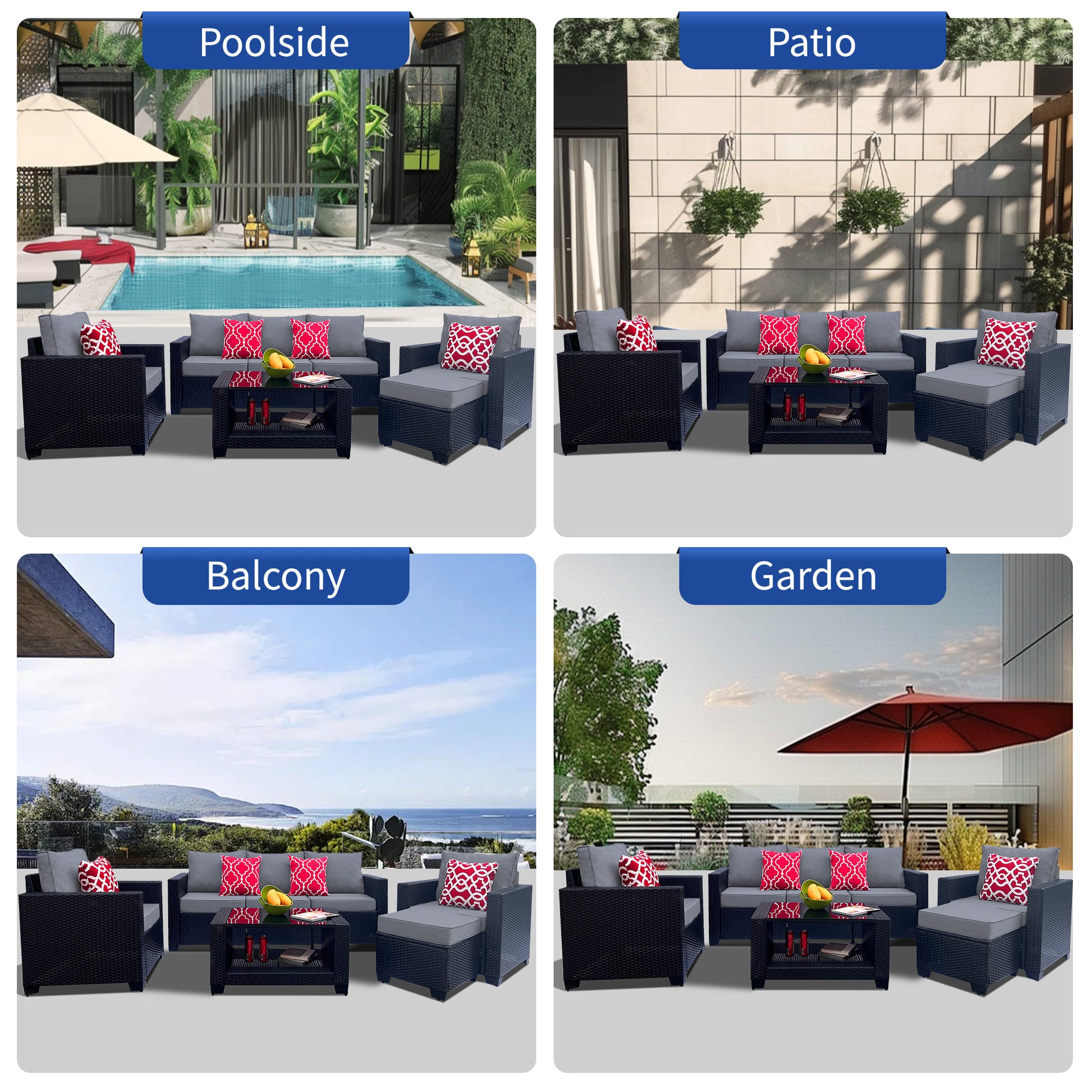 Outdoor Garden Patio Furniture 7 Piece Pe Rattan Wicker Cushioned Sofa Sets And Coffee Table, Patio Furniture Set Outdoor Couch Outdoor Couch Patio Furniture Outdoor Sofa Patio Couch Yes Complete Patio Set Gray Seats 6 Weather Resistant Frame Water