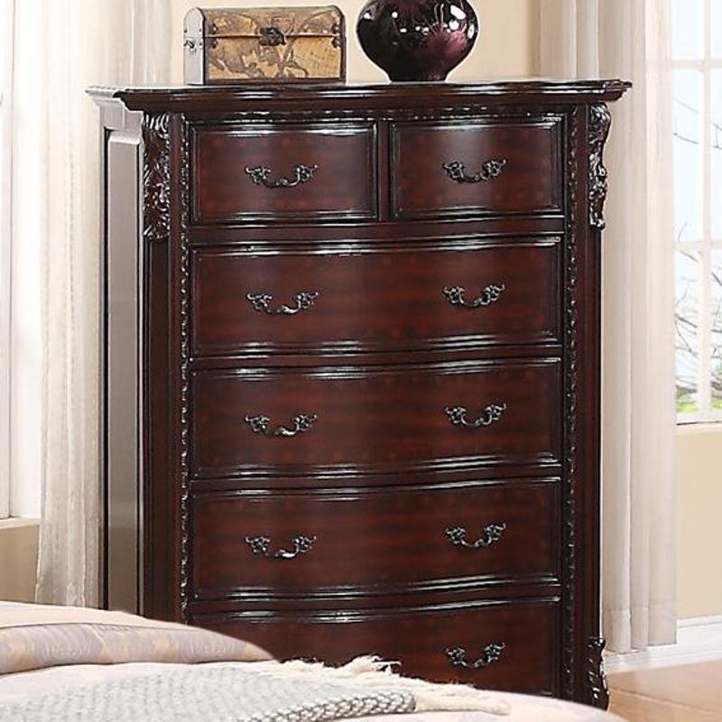 1Pc Traditional Formal Tall Chest Storage Drawers Decorative Drawer Pulls Solid Wood Bedroom Furniture Brown Cherry Finish Brown Brown Bedroom Traditional Solid Wood