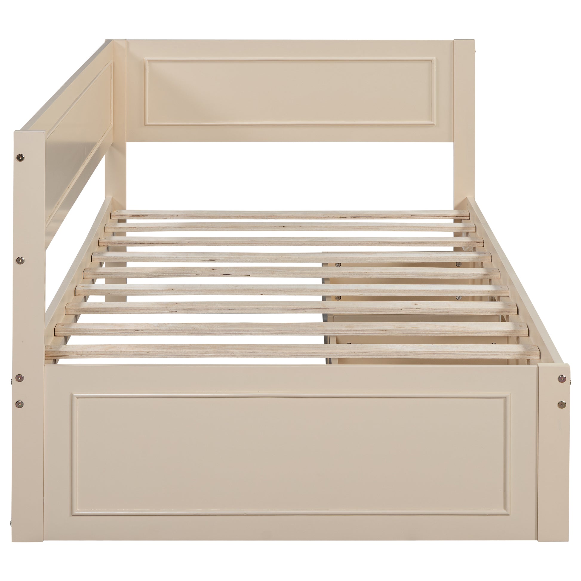 Twin Size Wood Daybed With 2 Drawers And Guardrail, Beige Beige Solid Wood Mdf