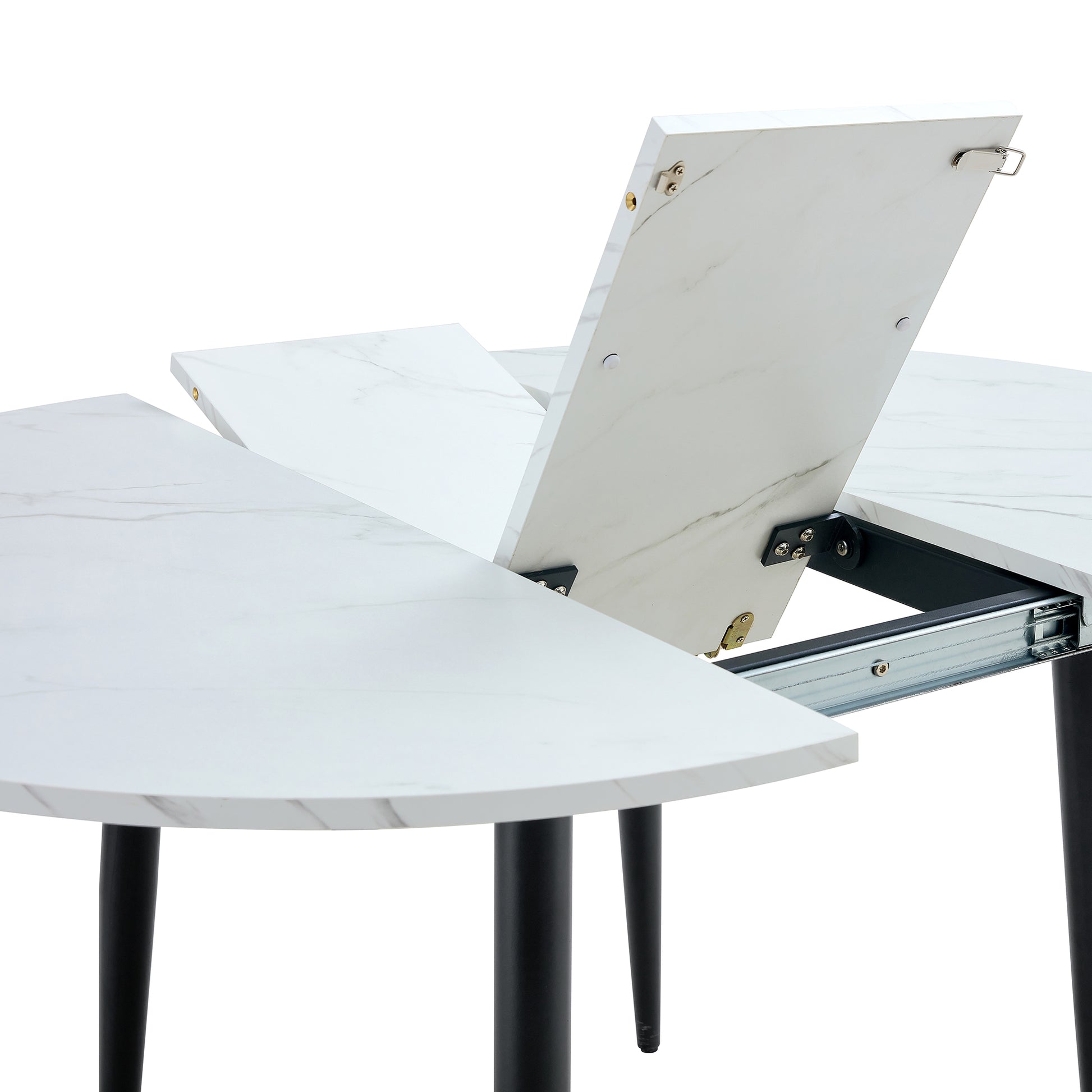 With A Clever Retractable Mechanism, The Mdf Table Top And Black Metal Legs And Has A Smooth And Delicate Surface. The Unique Look Creates The Sleekof A Modern Home. White Mdf Metal
