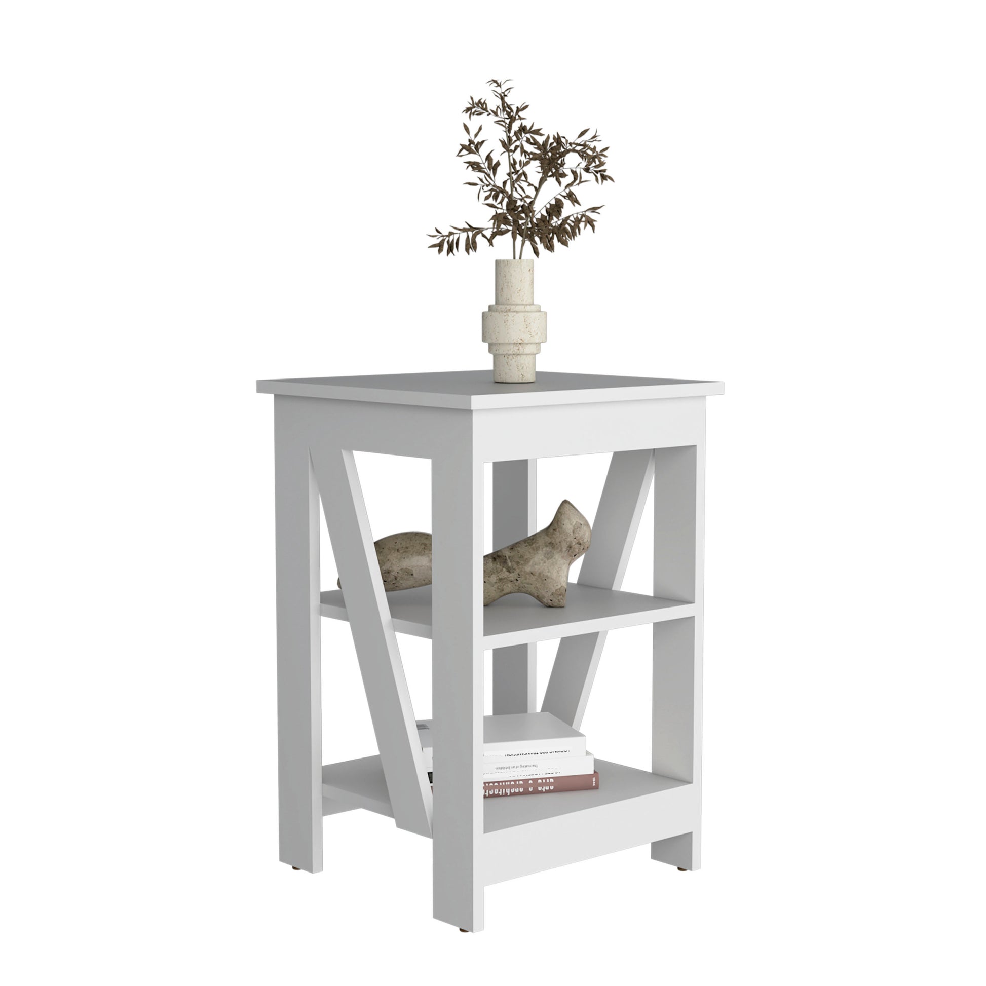 Taylor 3 Tier End Table Nightstand, Side Table For Small Space, White White Solid Wood Mdf Engineered Wood