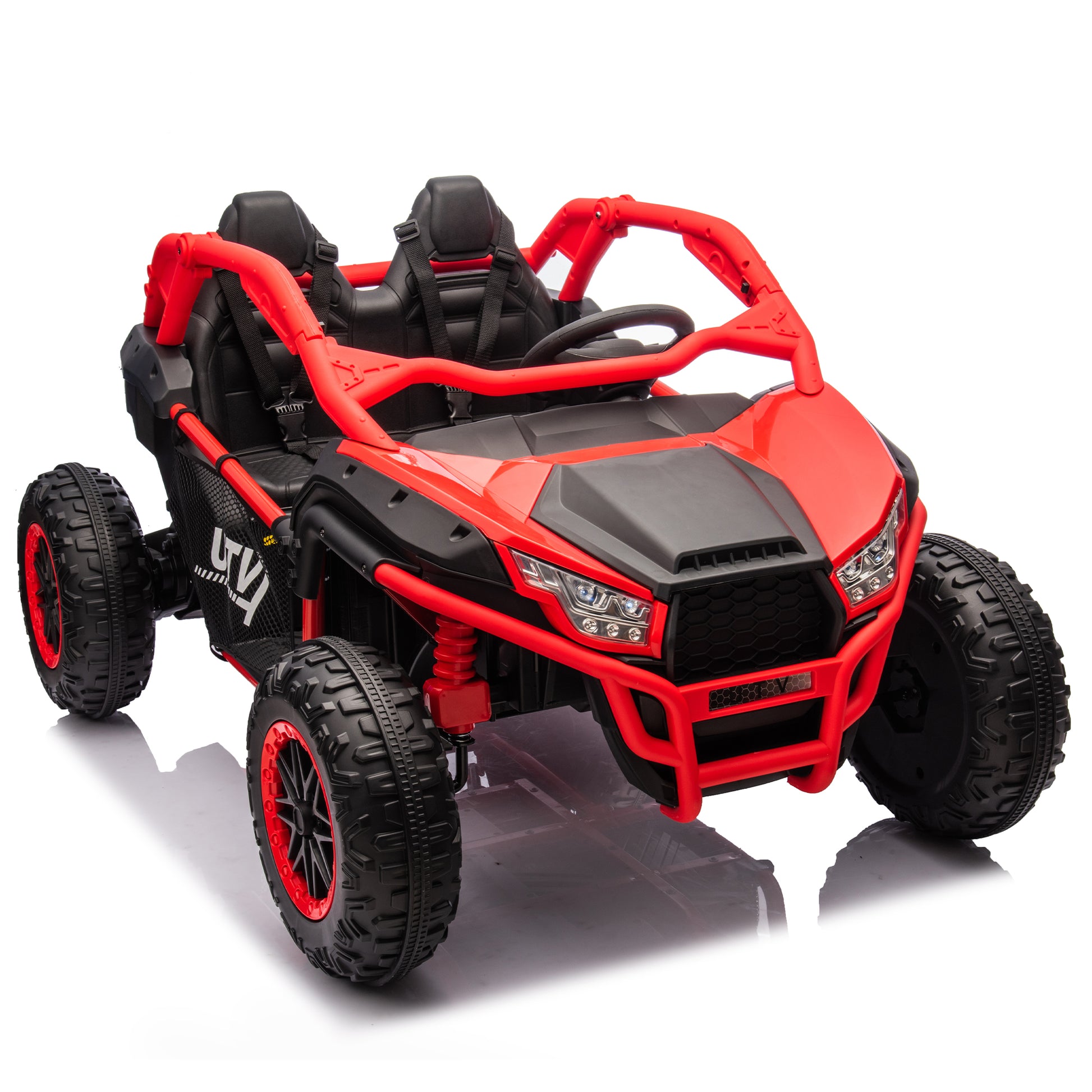 24V Two Seater Kids Ride On Utv W Parents Control,20In Seat Width,400W Super High Power,Four Wheel Suspension,Bluetooth,Mp3,Usb,Led Light,Horn,Rear Storage Space,Speeds 3.73 4.97Mph For Kids Aged 3