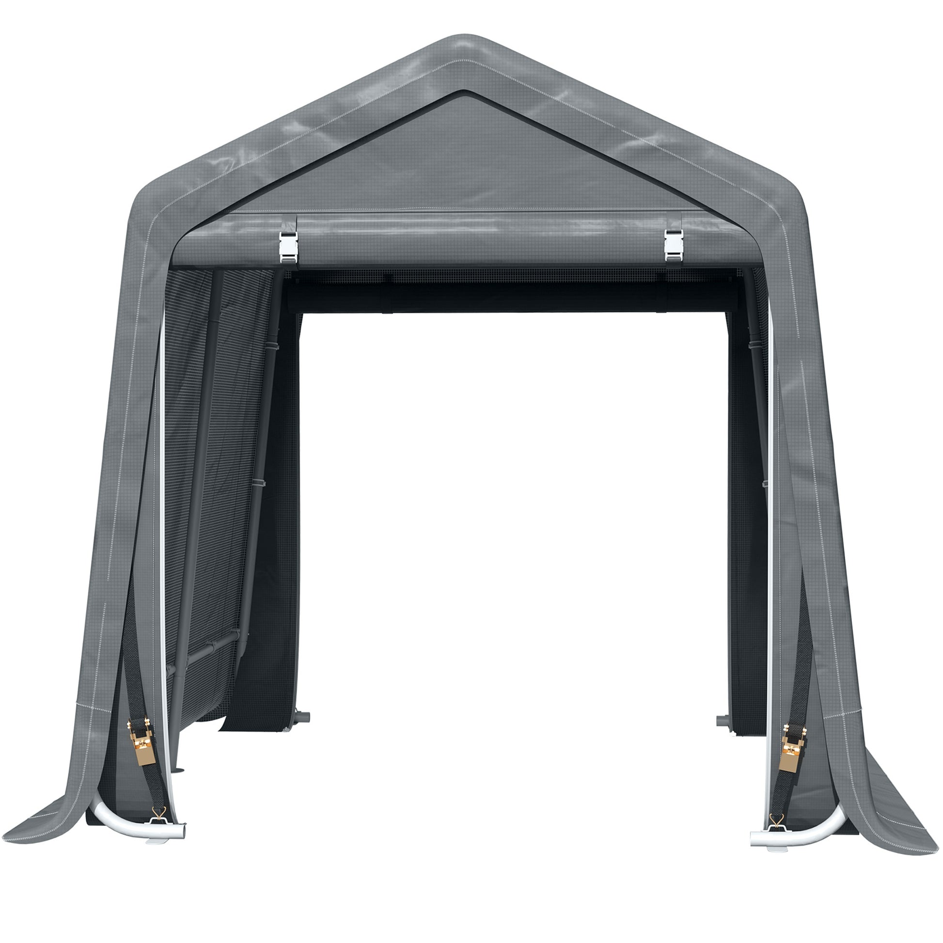 Outsunny 9' X 8' Carport Portable Garage, Heavy Duty Storage Tent, Patio Storage Shelter W Anti Uv Pe Cover And Double Zipper Doors, For Motorcycle Bike Garden Tools, Dark Gray Dark Gray Metal