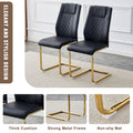 Table And Chair Set.The Table Has A Glass Tabletop With Imitation Marble Pattern Stickers And Stainless Steel Golden Table Legs. Paried With Comfortable Chairs With Pu Seats And Metal Legs. Gold Black Seats 8 Glass Metal