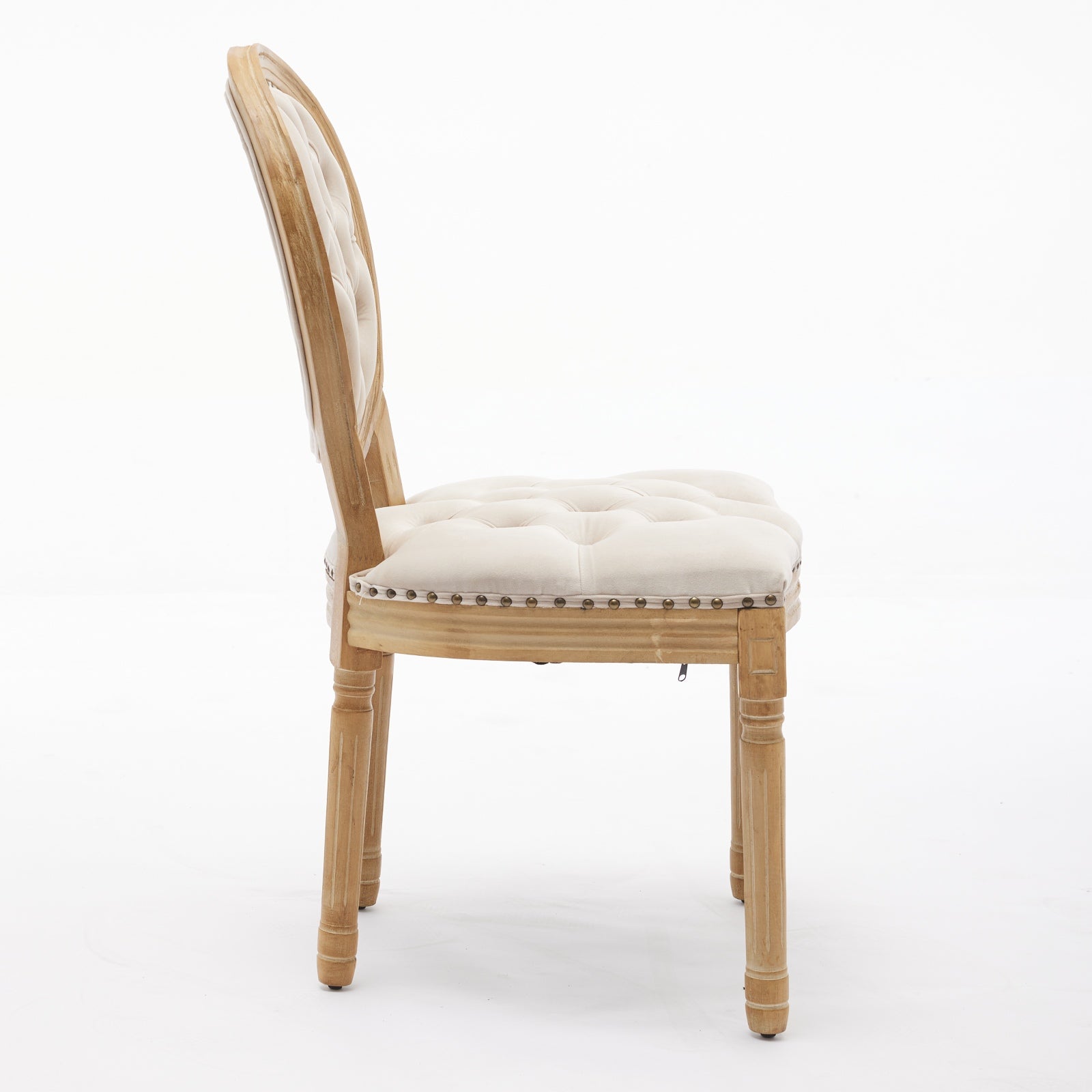 French Style Solid Wood Frame Antique Painting,Hand Pulled Buckle Decoration Velvet Artificial Leather Dining Chair With Trim ,Wood Legs,Steel Spring Inner,Set Of 2,Beige,Sw1739Bg Beige Dining Room American Design Dining Chairs Rubberwood Set Of 2 Foam