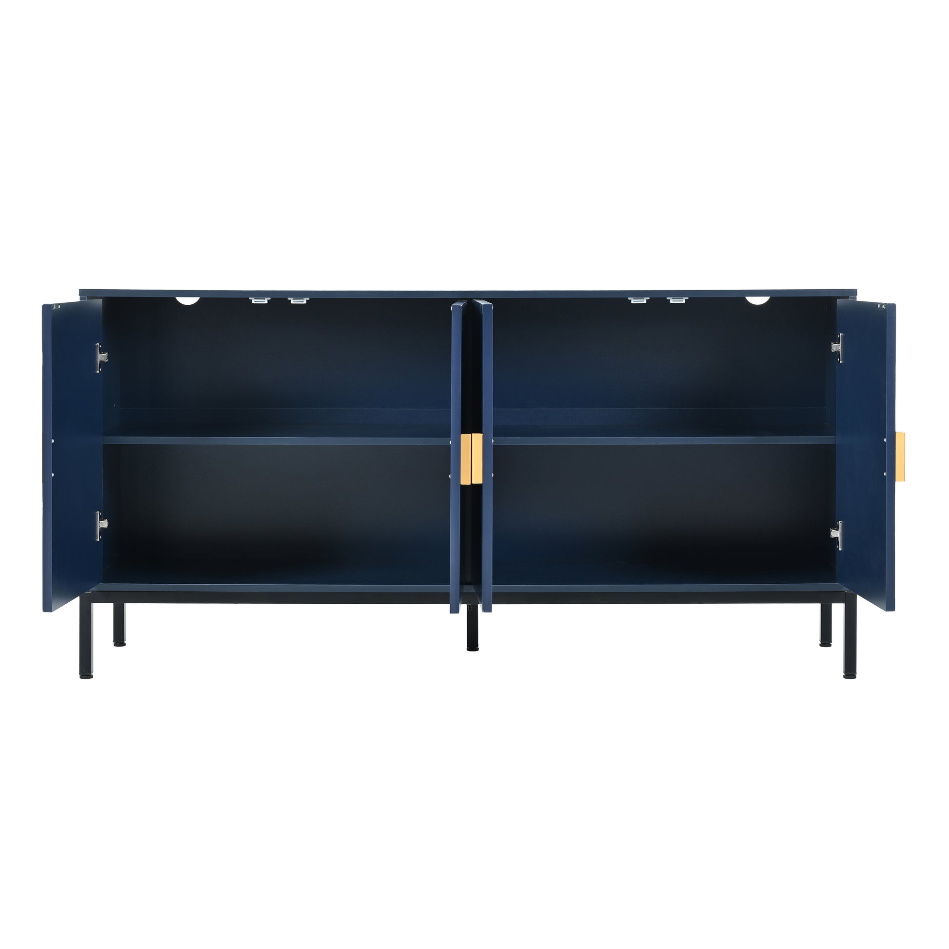 Exquisite Vertical Striped Four Door Sideboard With Sturdy Metal Legs And Semi Circular Handles, Suitable For Study, Entryway And Living Room Navy Blue Primary Living Space American Design Mdf