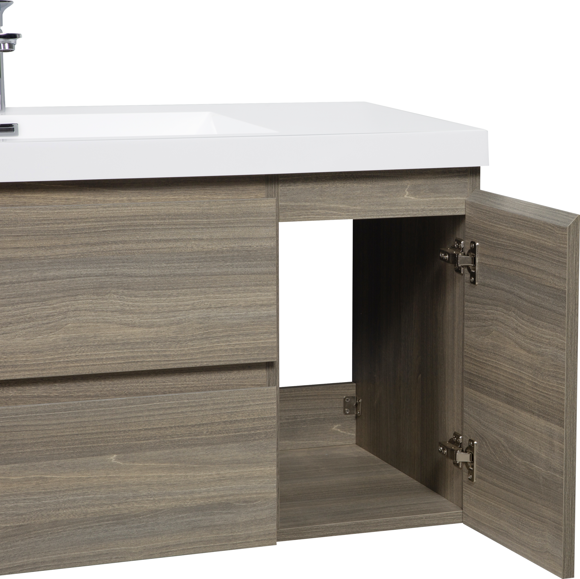 48" Floating Bathroom Vanity With Sink, Modern Wall Mounted Bathroom Storage Vanity Cabinet With Resin Top Basin And Soft Close Drawers, Ash Grey 24V11 48Ag 2 Grey 2 Bathroom Melamine