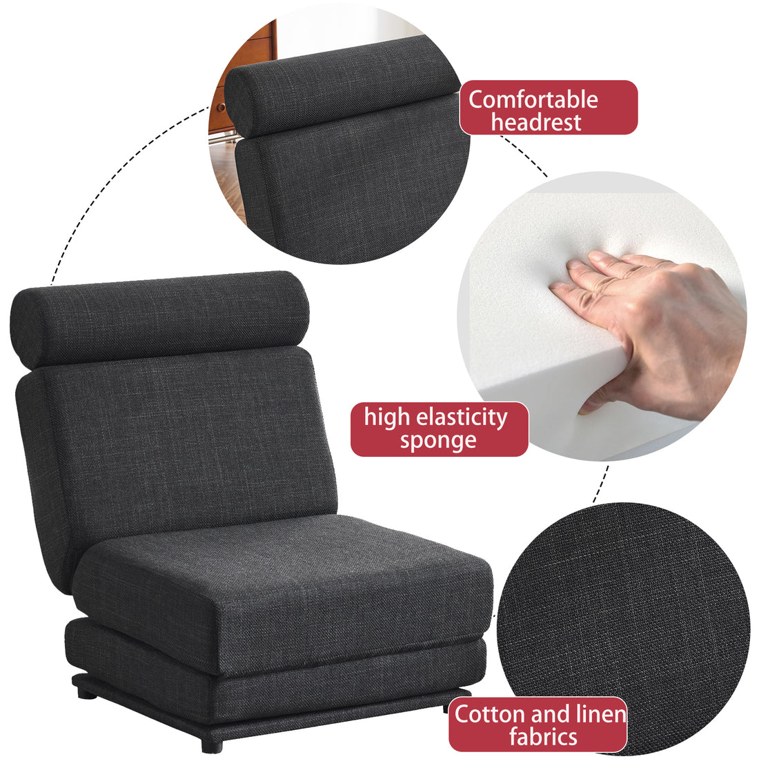 Single Sofa Chair Foldable Single Sofa Bed With Pillow,Portable Foldable Sofa Bed,Leisure Sofa Chair,Easy To Store,Made Ofand Wearable Linen,Dark Grey Dark Gray Modern Foam Linen