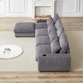 128 Inch Corduroy With Cup Holder Super Large L Shaped Sofa, Movable Footrest, Four Waist Pillows And Four Back Cushion, With Usb Port And T Pyce Port Grey Corduroy 4 Seat