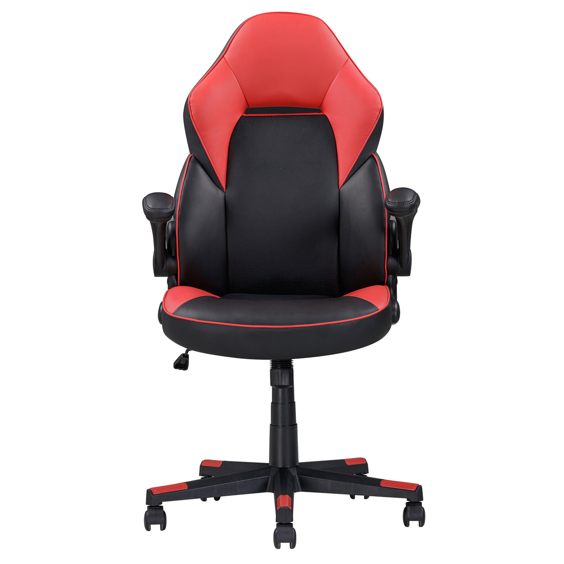 Adjustable Ergonomic Gaming Chair, Faux Leather Upholstered Office Chair W 360 Degree Swivel And Tilt Control, Black Red Caster Plastic Red Black Office Foam Rectangular Contemporary,Modern Push Button Office Chairs Solid Back Plywood Adjustable Height