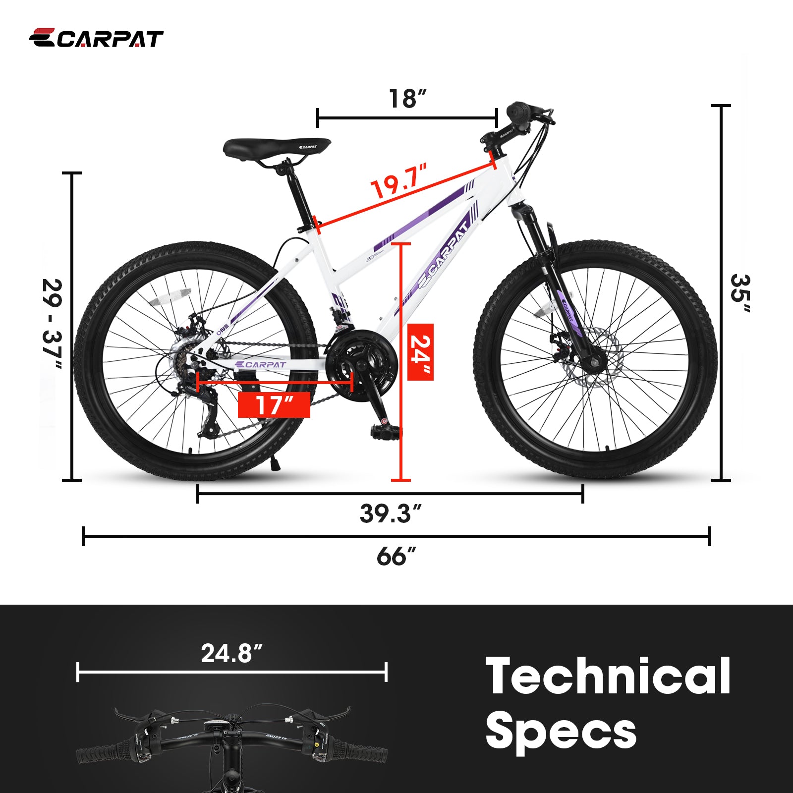 S24103 24 Inch Mountain Bike For Teenagers Girls Women, Shimano 21 Speeds With Dual Disc Brakes And 100Mm Front Suspension, White Pink White Garden & Outdoor Steel