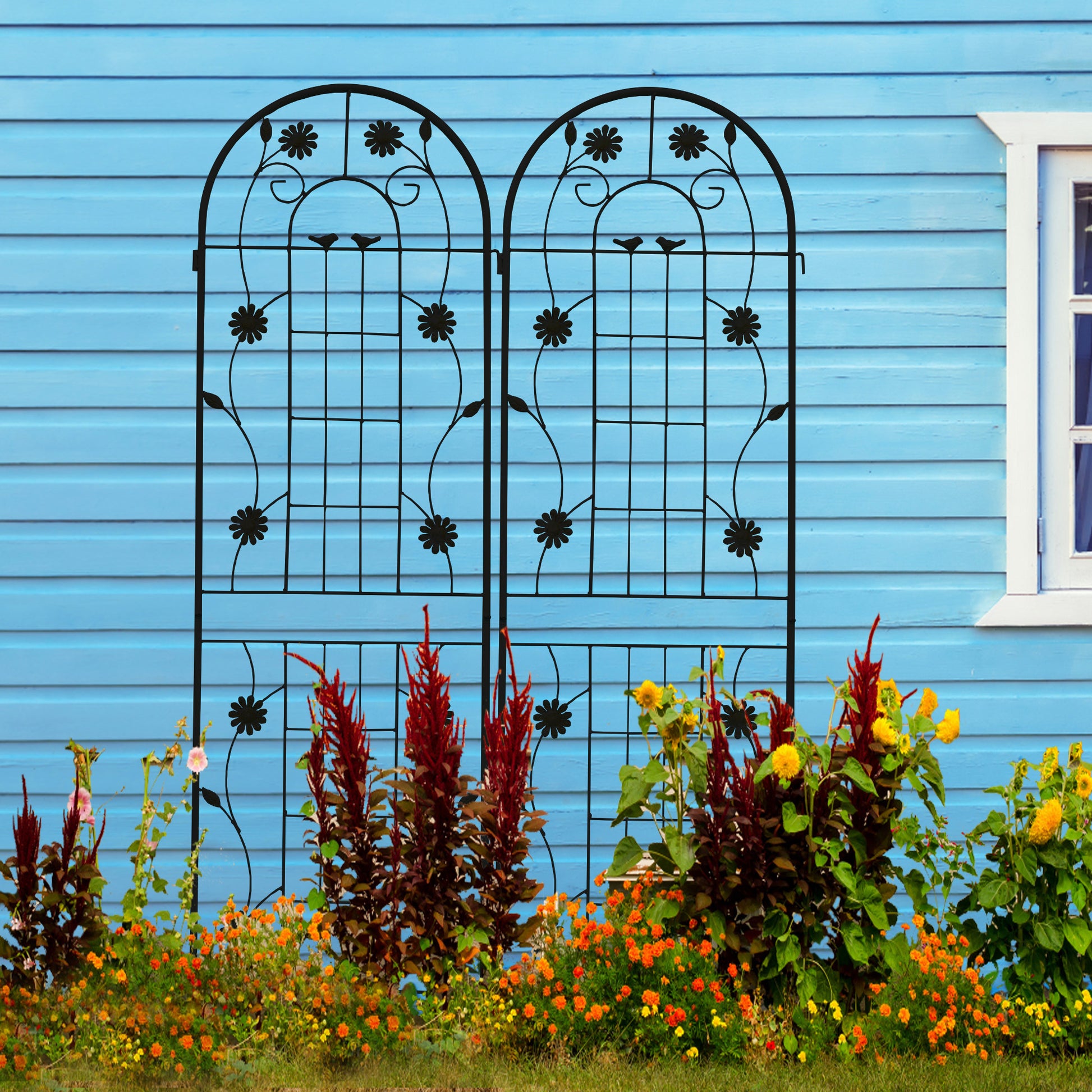 2 Pack Metal Garden Trellis 71" X 19.7" Rustproof Trellis For Climbing Plants Outdoor Flower Support Black Black Garden & Outdoor French Country Iron