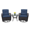 3 Pieces Conversation Set, Outdoor Wicker Rocker Swivel Patio Bistro Set, Rocking Chair With Glass Top Side Table,Navy Blue Yes Complete Patio Set Navy Blue Seats 2 Weather Resistant Frame Garden & Outdoor Retro,Vintage Complete Patio Sets Hdpe Metal