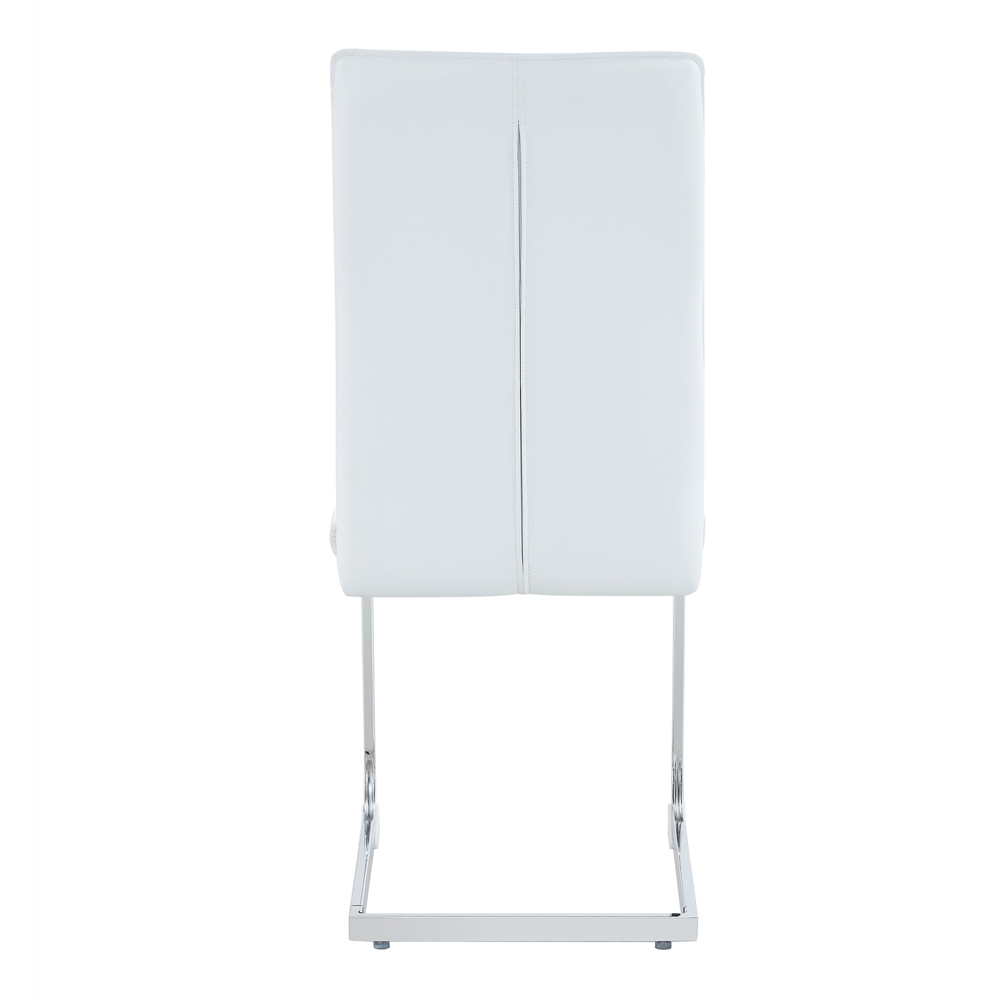 Luxury Simple Arch Chair Set Of 4 White Pu Material High Resilience Dining Chair With Arched Metal Silver Leg. White Silver Metal,Pu