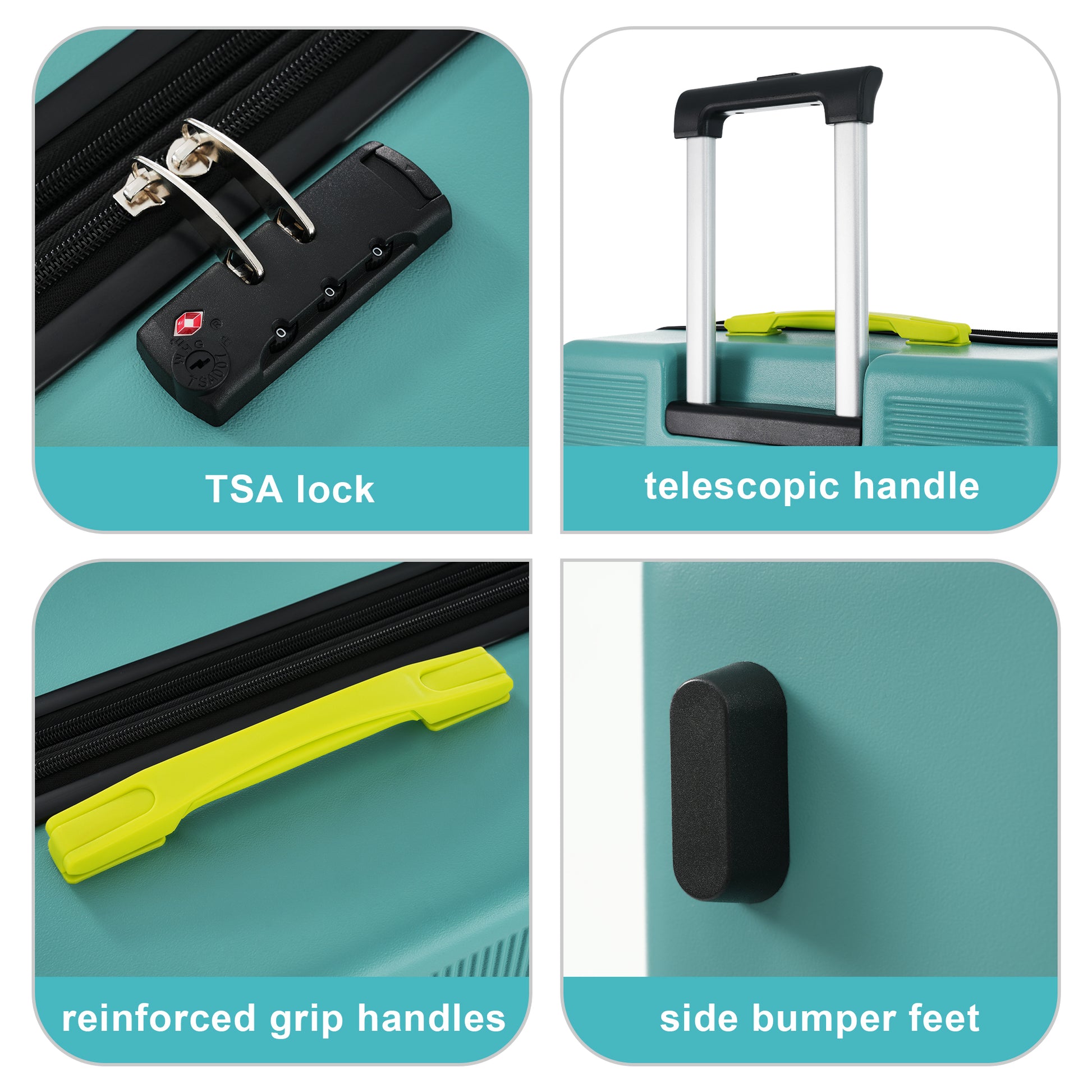 Hardshell Luggage Sets 3 Pcs Contrast Color Suitcase With Spinner Wheels And Tsa Lock 20" 24" 28" Available Teal Blue Abs