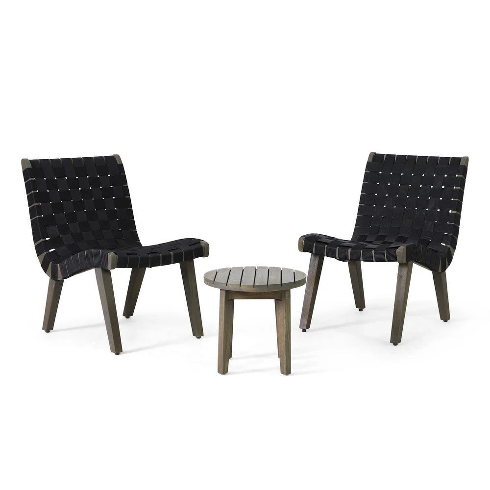 Outdoor 3 Piece Wood Patio Seating Set Black Metal & Wood