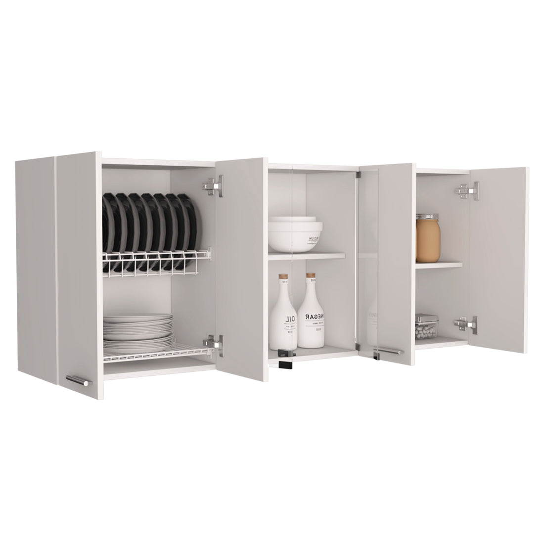 Yuma 150" Wall Cabinet, Two Close Cabinets, Two Open Shelves White Mdf Engineered Wood