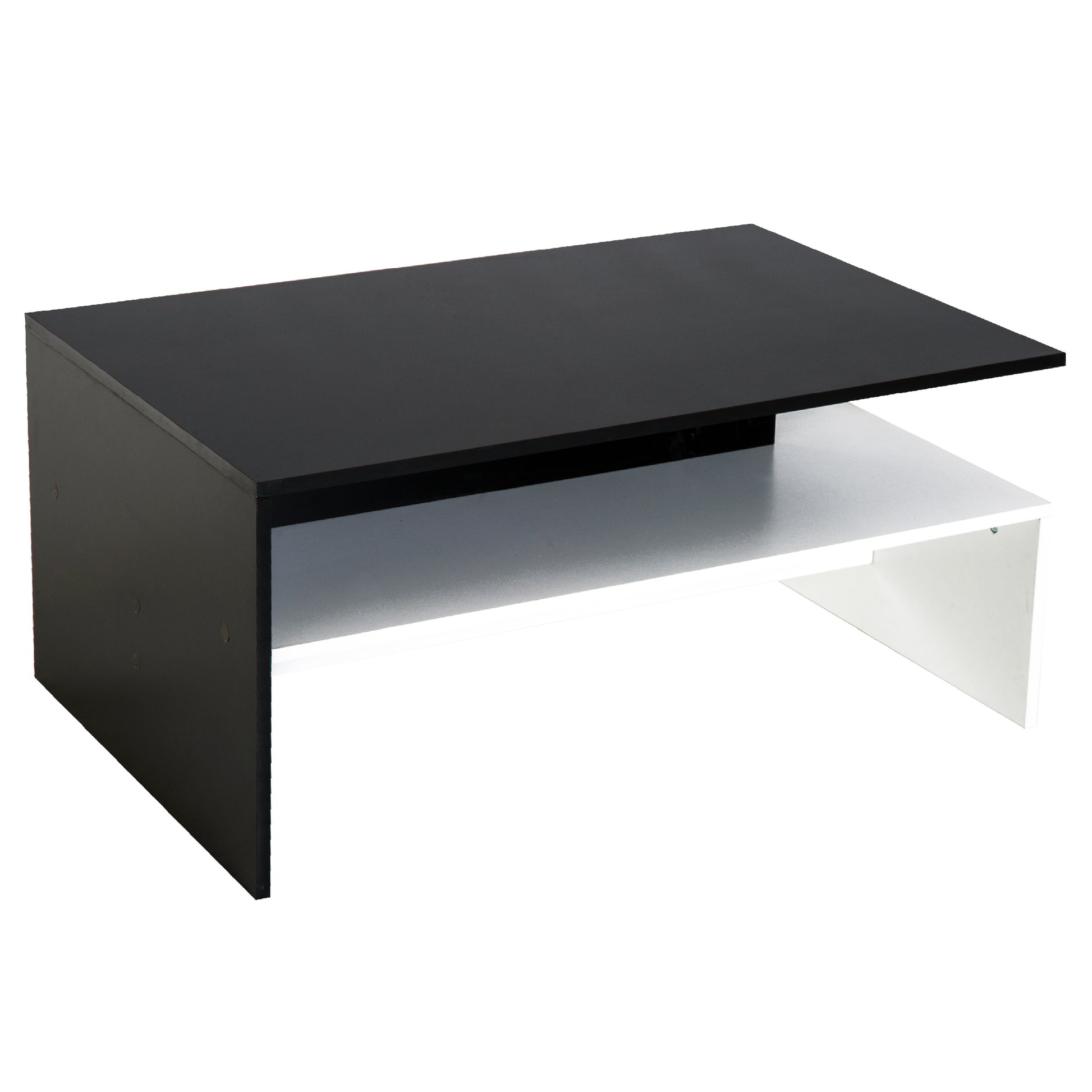 Homcom Modern Coffee Table, 2 Tier Rectangular Center Table With Storage Shelves For Living Room, Black White White Black Engineered Wood