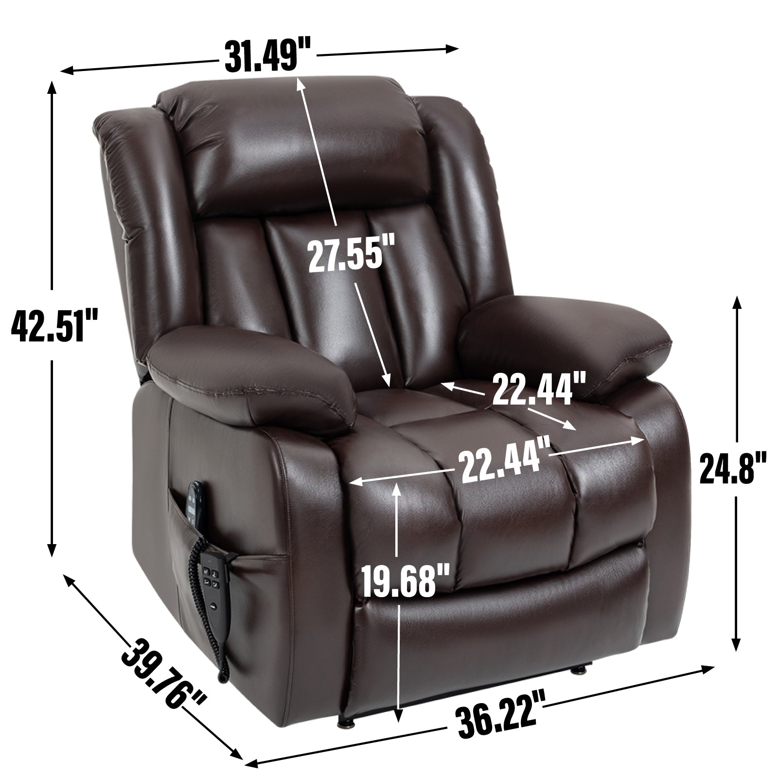 Dual Motor Infinite Position Up To 350 Lbs Electric Medium Size Brown Power Lift Recliner Chair With 8 Point Vibration Massage And Lumbar Heating White Metal Primary Living Space Heavy Duty Pine