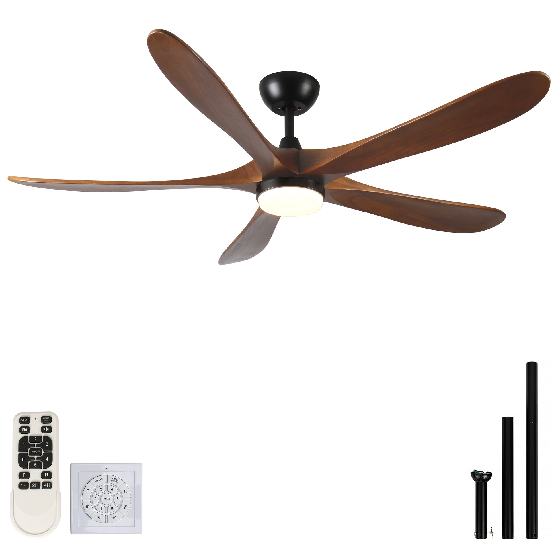 62 Inch Solid Wood With Remote Control With Light Led Modern Dc Dc Motor Indoor Outdoor 5 Blade Ceiling Fan For Patios, Bedrooms And Farmhouses Antique Brown Solid Wood