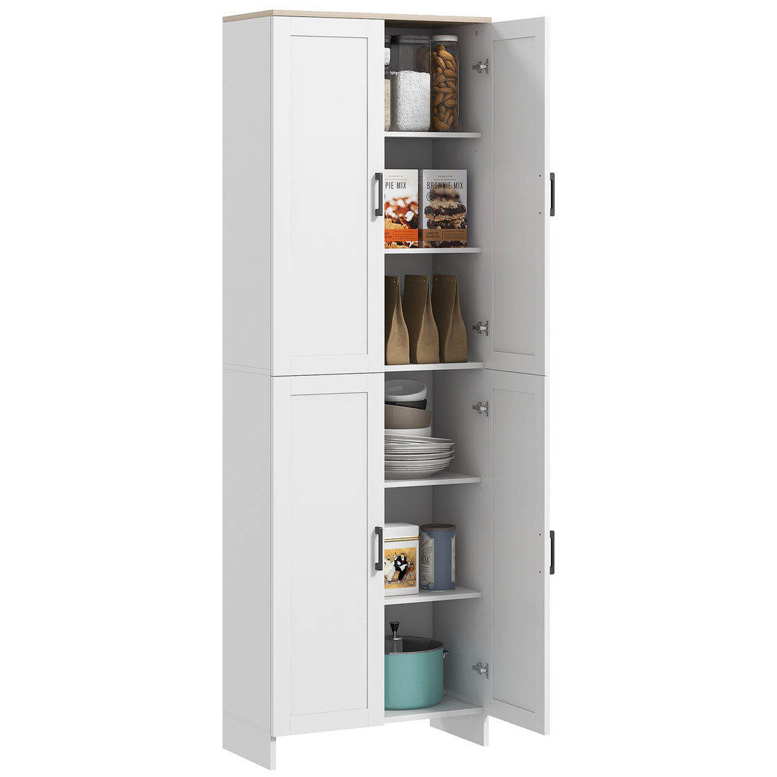 Homcom 72" Freestanding Kitchen Pantry, 4 Door Storage Cabinet Organizer With Adjustable Shelves, Kitchen Cabinet With Doors And Shelves, White White Particle Board