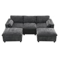 86.5''Chenille Sectional Sofa With Storage Pockets, 5 Seat U Shaped Sleeper Couch Set,2 Pic Free Combination,Convertible Sofa Bed With Ottoman For Living Room,Apartment,3 Colors Dark Grey Chenille 5 Seat