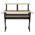 Natural And Black Music Desk With Cord Managements Natural Black Computer Desk Office Rectangular Shelves Desk Wood Metal Sled