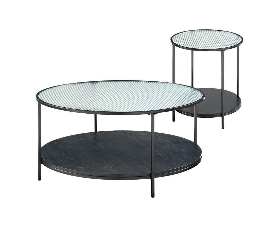 2Pc Modern Occasional Table Set Coffee Table Glass Top End Table Black Metal Finish Living Room Furniture Black Primary Living Space Modern Coffee & End Tables Round Glass,Metal,Wood