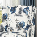 Toddman Hi Back Club Chair, High Back Fabric Club Chair, Print Beige Blue Flower Fabric