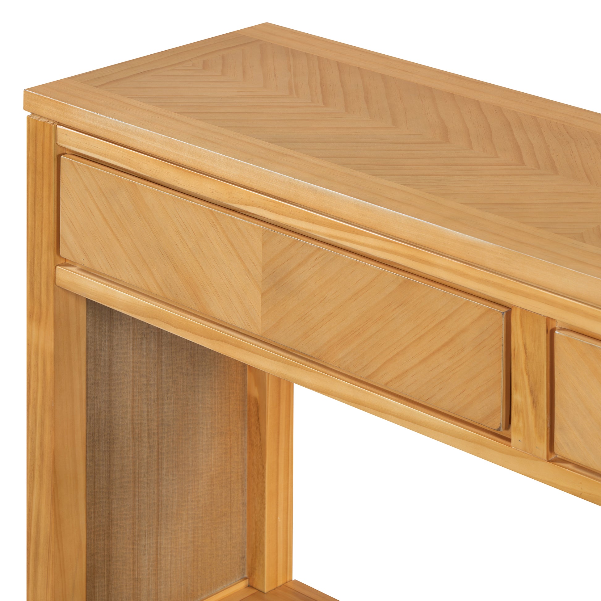 55" Console Table, Rustic Wooden Entryway Table With Storage Drawers And Open Shelf, Elegant Sofa Table For Hallway And Living Room Natural Natural Primary Living Space Mdf