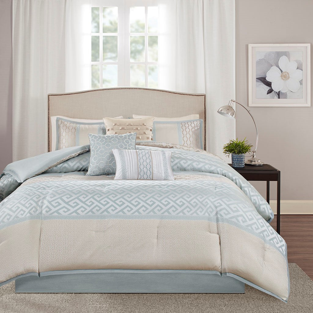7 Piece Comforter Set Aqua King King Aqua Polyester