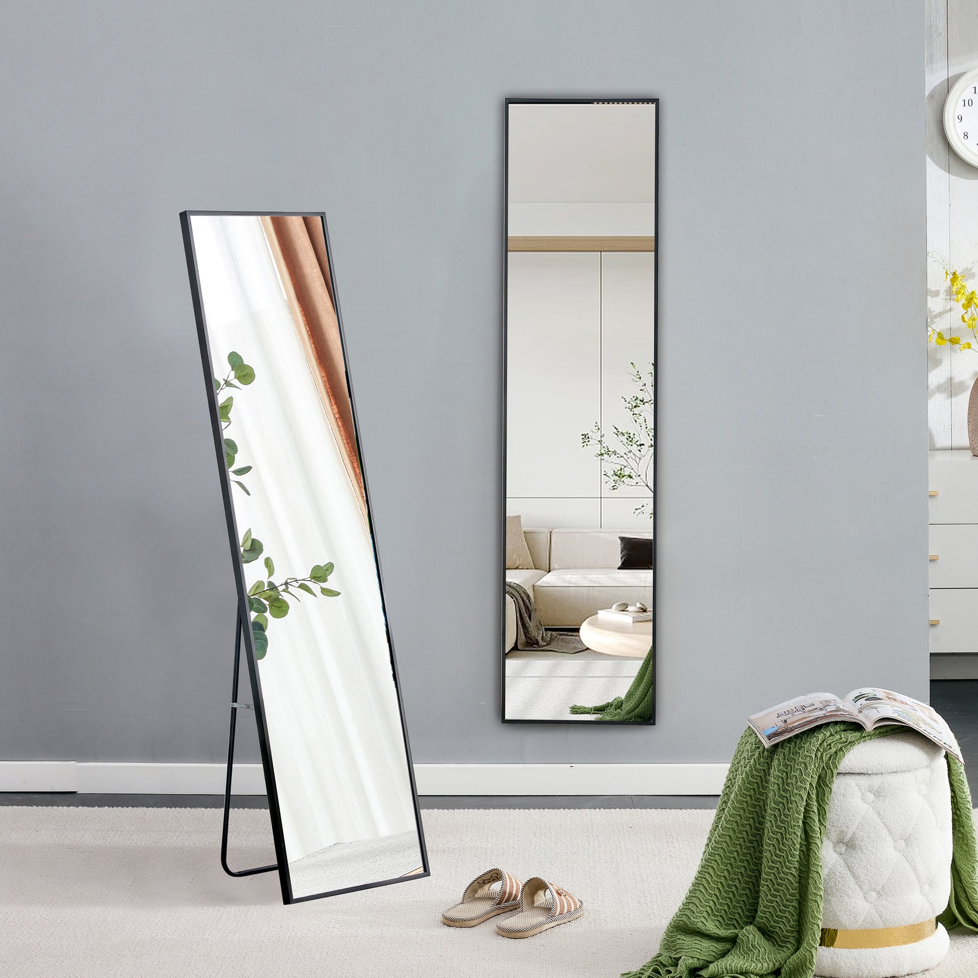 4Th Generation Aluminum Alloy Metal Frame Full Body Mirror, Quality Upgrade, Bathroom Makeup Mirror, Bedroom Entrance, Floor Mirror, 59 "* 15.7" W151124219 Transparent Glass