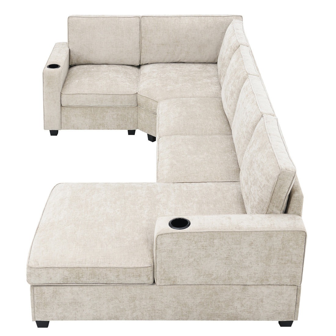 119*67" U Shaped Sectional Sofa,6 Seat Chenille Couch Set With Oversized Chaise Lounge,Irregular Corner,Deep Seat Comfy Sofa With Cup Holders For Living Room,Apartment,2 Colors Beige Chenille 6 Seat