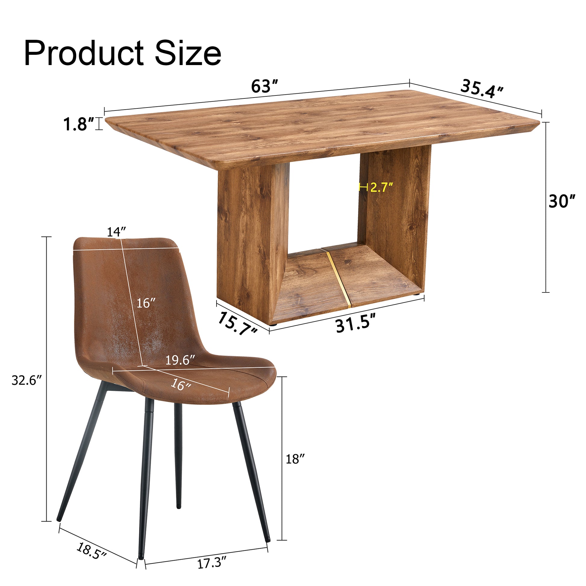Table And Chair Set. Modern Dining Table With Mdf Top And Beautiful Mdf Legs. Comes With Brown Comfortable Chair With Seat And Metal Legs. Suitable For A Wide Range Of Decorative Styles. Brown,Wood Seats 4 Mdf