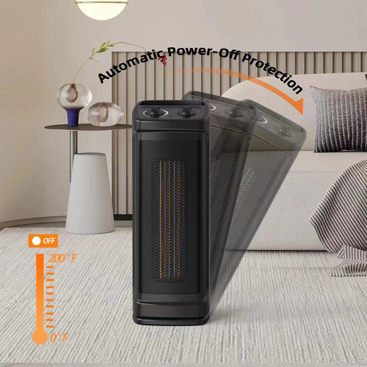 Space Heater, Portable Electric Heater With Adjustable Thermostat And Remote Control, Manual,Black Black Plastic