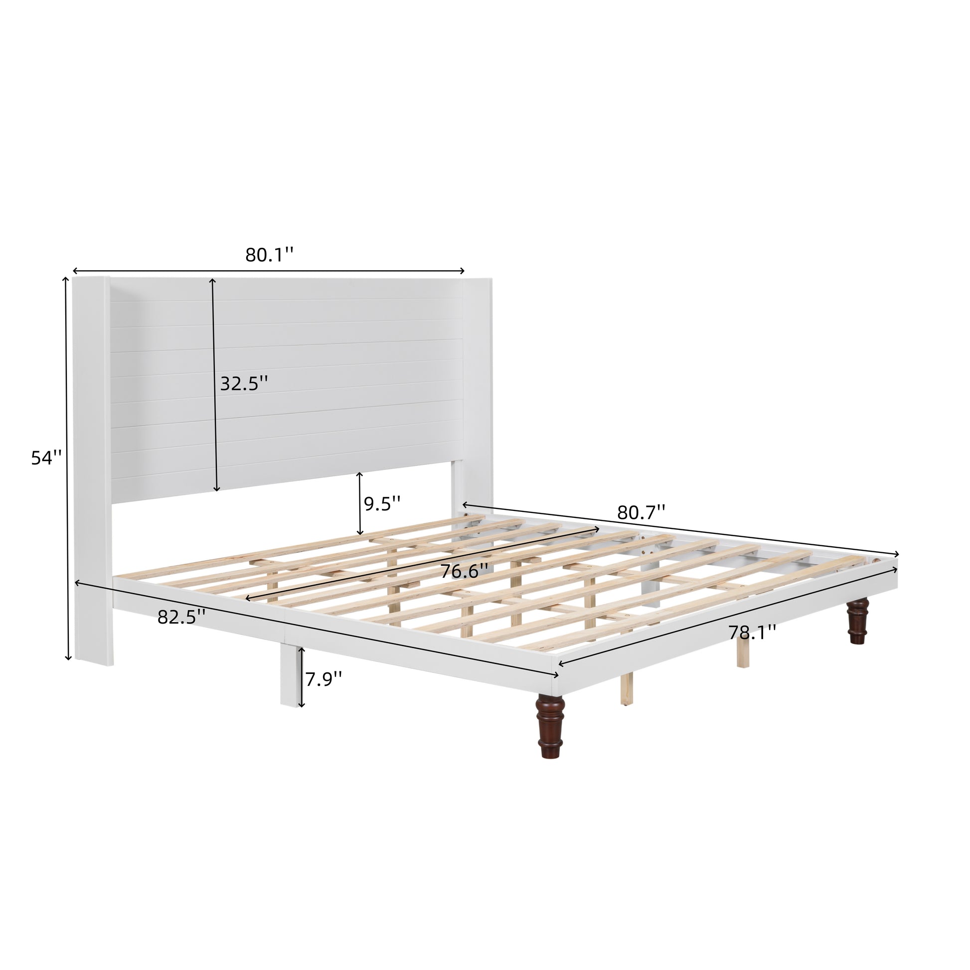 Stylish High Headboard Bed, 54 "High Headboard, High Quality, Comfortable High Back Design Ideal For Reading Or Relaxing, King Size, White Box Spring Not Required White Mdf