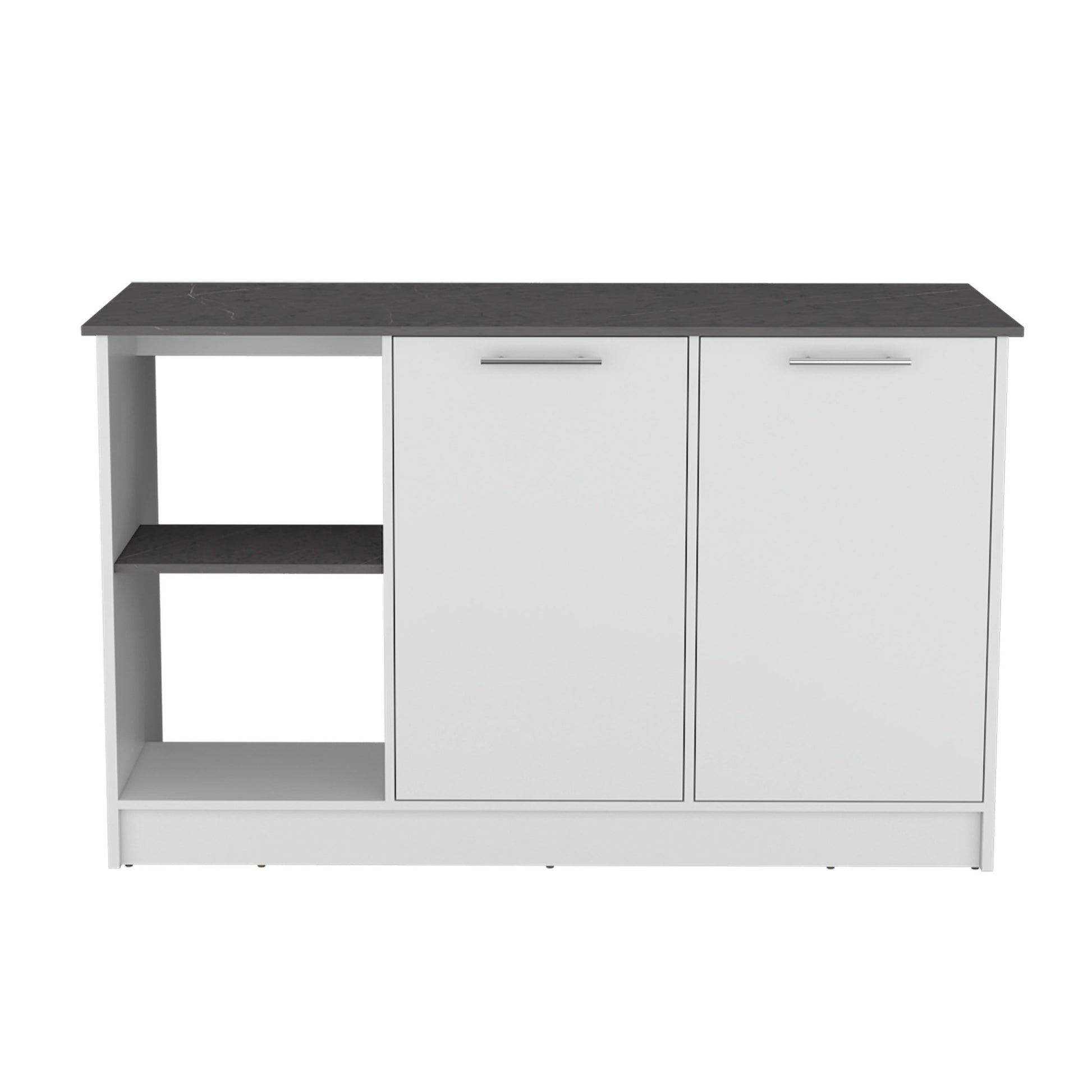 Juniper Kitchen Island With Large Top Surface, Double Door Cabinet, And Open Shelves Multi Particle Board